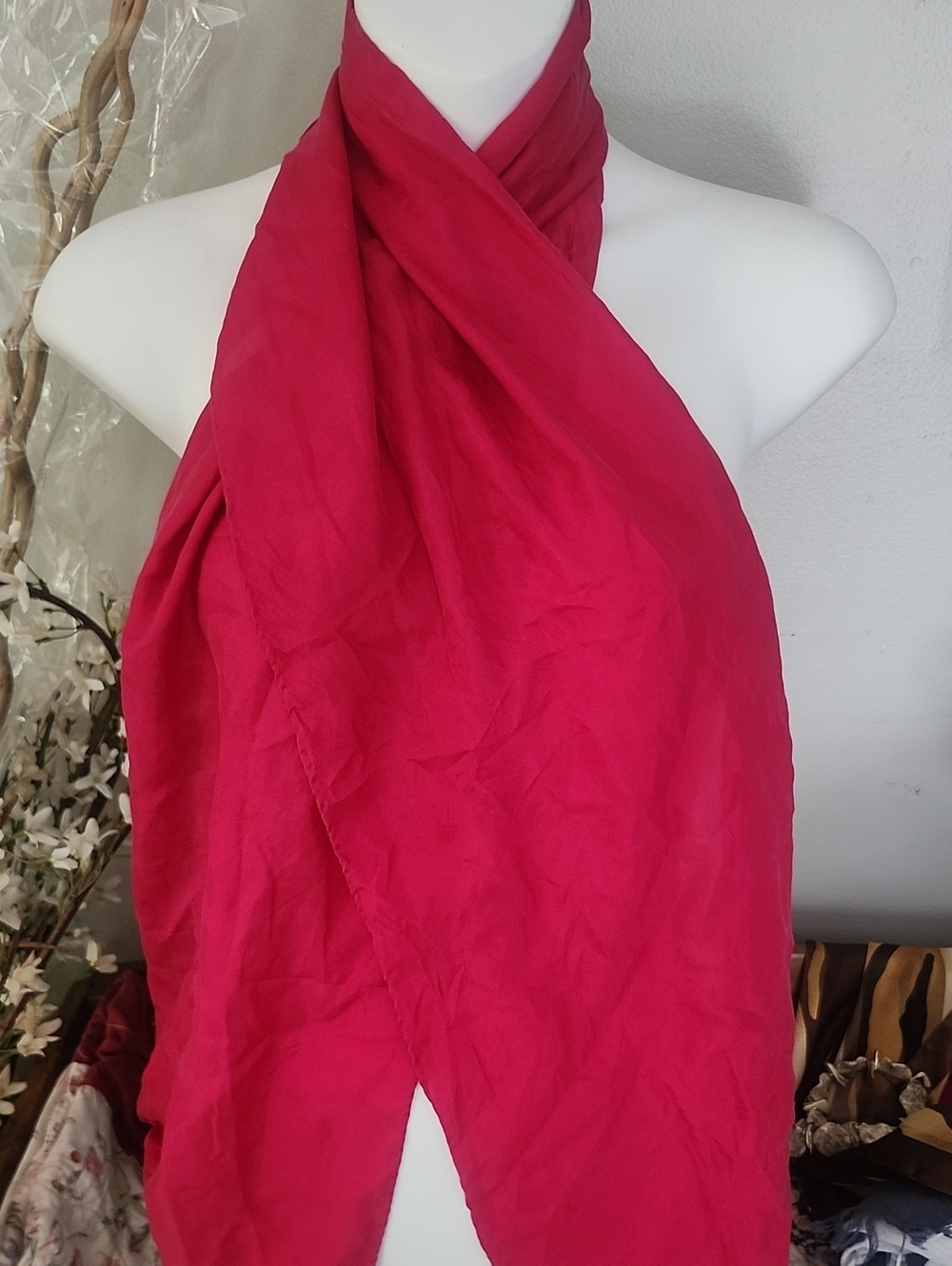 Vtg Made In Korea Sanded Silk Fuschia Pink Scarf